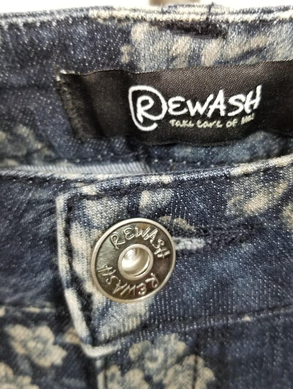 Rewash Dark Wash Denim Floral Print Juniors Size 3 Low Rise Skinny Jeans - Picture 10 of 12